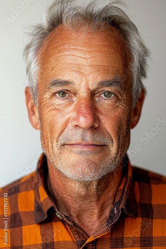 Image for senior ID or passport - older man with gray hair.
