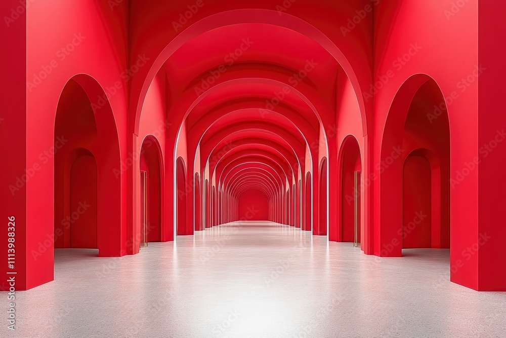 Fototapeta premium Abstract Red Archway Corridor Modern Architecture Interior Design