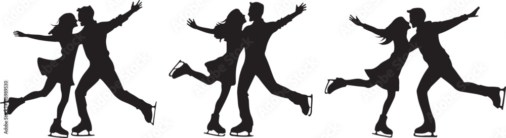 silhouette of a couple ice skating together silhouette of a couple ice skating together