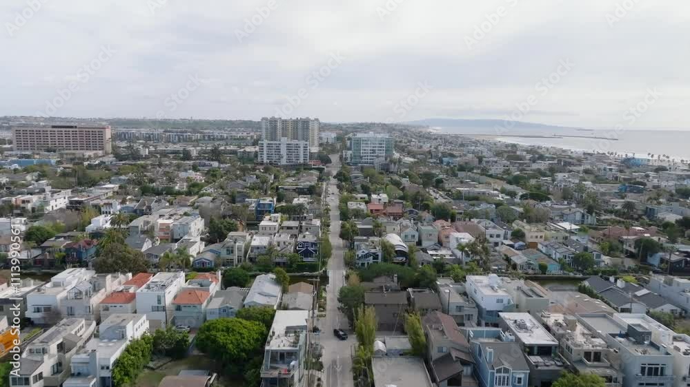 Drone shot of Venice beach. Aerial view of area Los Angeles, California, USA Drone shot of Venice beach. Aerial view of area Los Angeles, California, USA