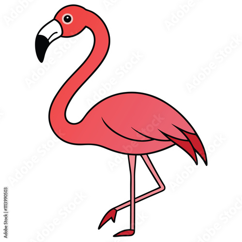 pink flamingo cartoon in flat style on a white background