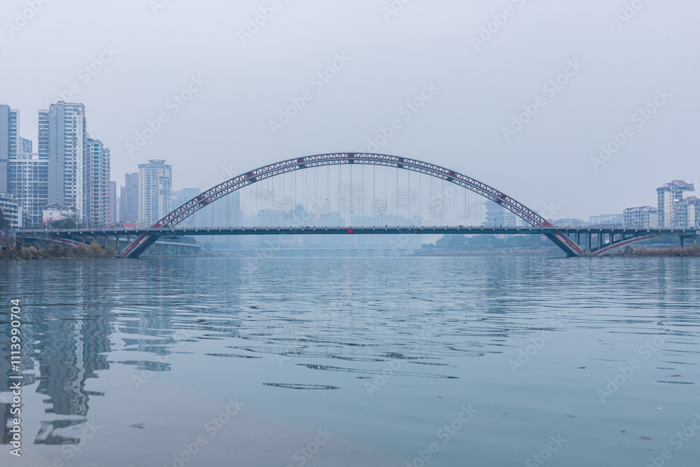 Naklejka premium Fule Bridge, Fujiang River, Mianyang, Sichuan, China