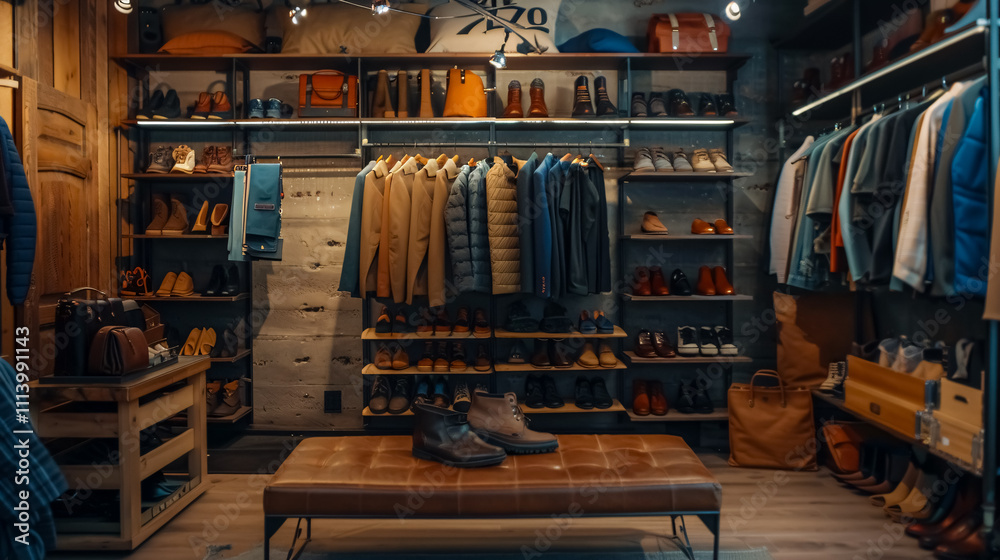 Stylish Clothes with Shoes and Accessories in Boutique: A boutique display featuring stylish clothes, shoes, and accessories, highlighting fashion and retail. Stylish Clothes with Shoes and Accessories in Boutique: A boutique display featuring stylish clothes, shoes, and accessories, highlighting fashion and retail.