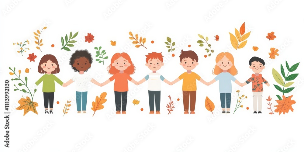 Illustration of Children Holding Hands in Unity and Comfort Illustration of Children Holding Hands in Unity and Comfort