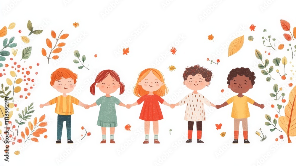 Illustration of Children Holding Hands in Unity and Comfort Illustration of Children Holding Hands in Unity and Comfort