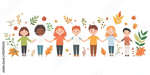 Illustration of Children Holding Hands in Unity and Comfort