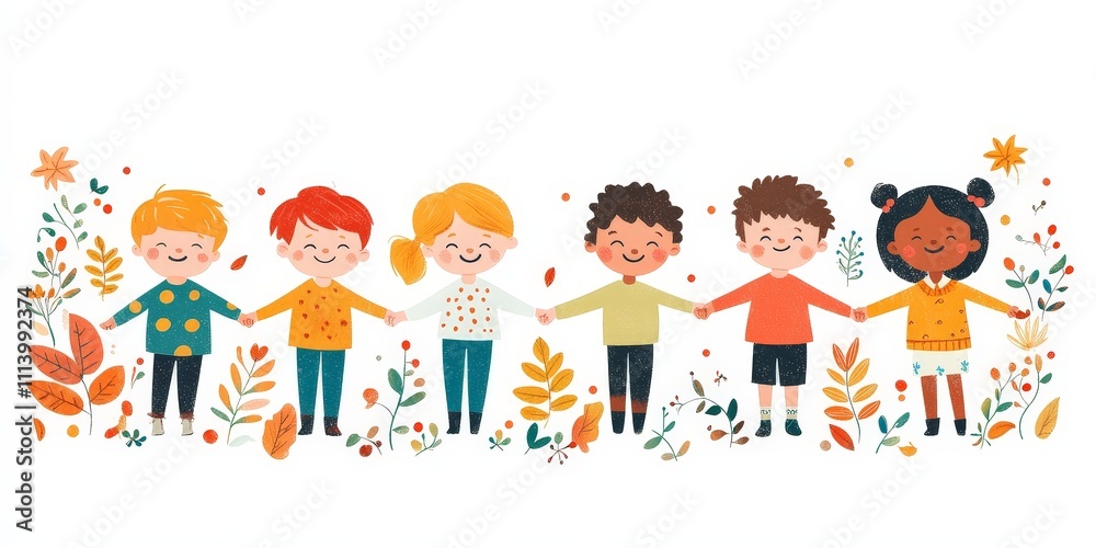 Illustration of Children Holding Hands in Unity and Comfort Illustration of Children Holding Hands in Unity and Comfort