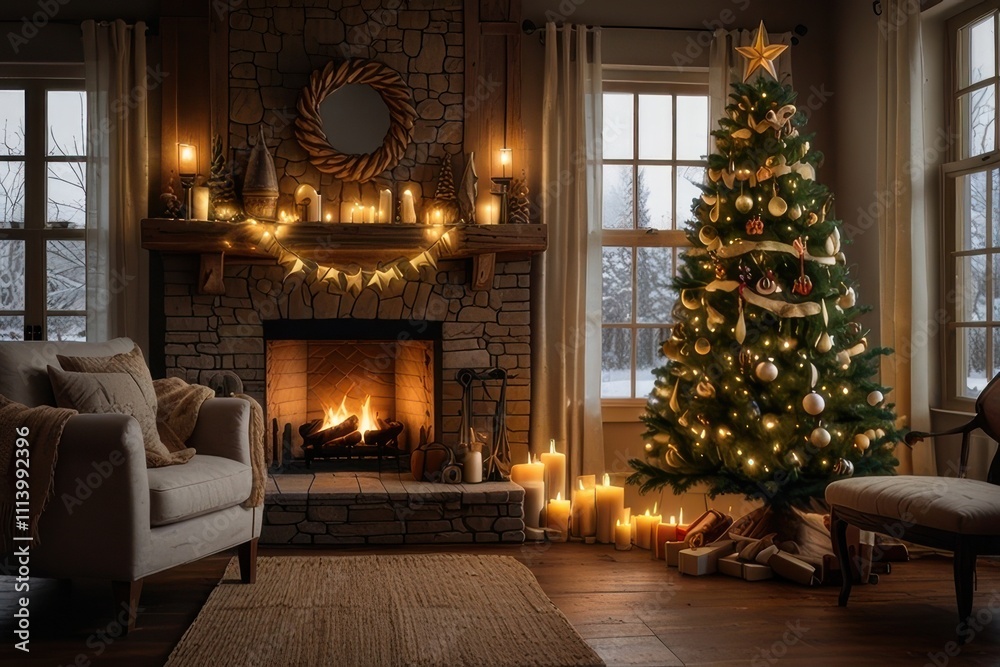 Christmas tree with decoration, hristmas tree pine with gift decoration decor balls garlands new year interior Christmas tree with decoration, hristmas tree pine with gift decoration decor balls garlands new year interior