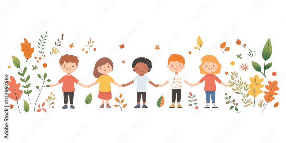 Illustration of Children Holding Hands in Unity and Comfort Illustration of Children Holding Hands in Unity and Comfort