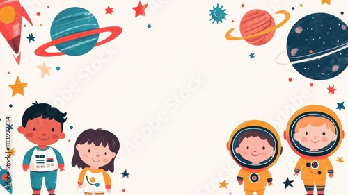 Cute Astronaut Kids Space Frame Border School Poster Design