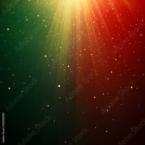 christmas red and green gradient background with a dispersed light amount of small gold snow shaped glitter lightly falling from above.