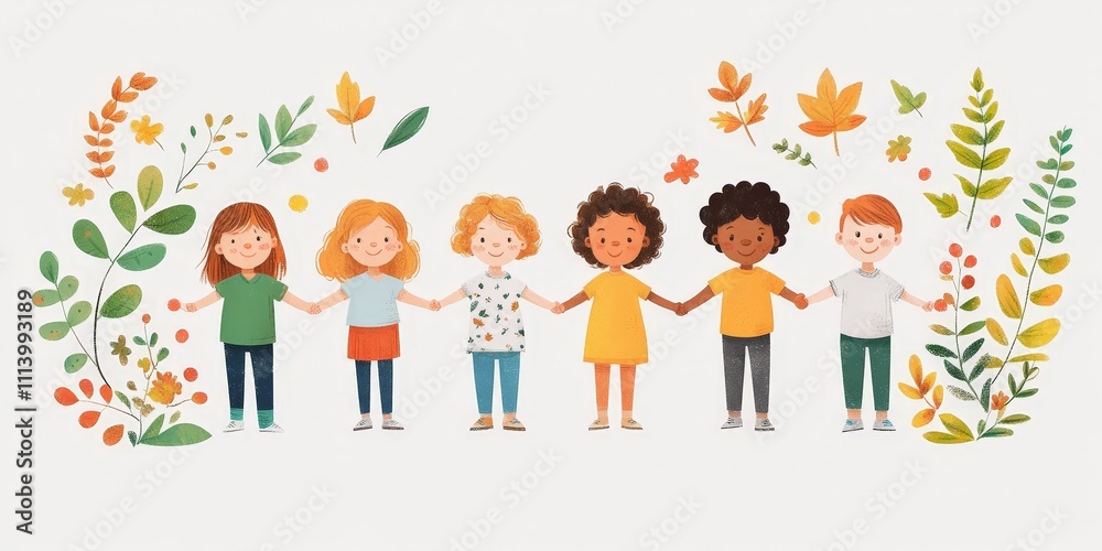 Illustration of Children Holding Hands in Unity and Comfort Illustration of Children Holding Hands in Unity and Comfort