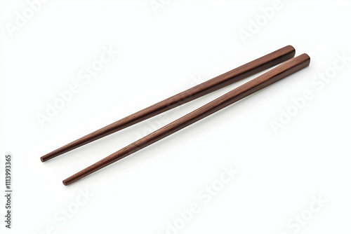 Wooden chopsticks elegantly arranged on a white surface, showcasing their minimalist style and utility in a refined manner.