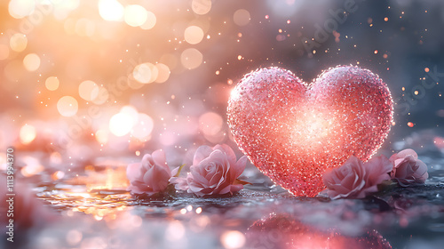 Large glowing heart on a light background with a place under the tex. Banner for Valentine's Day