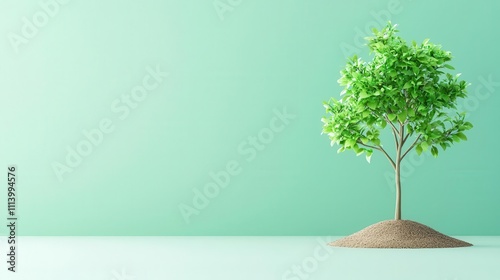 Tree planting campaign to combat deforestation, green initiative scene, 3D illustration photo