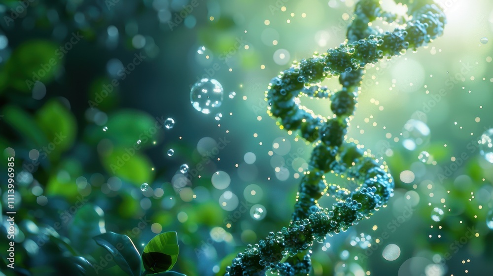 Beautiful spiral of blue DNA double helix with light bokeh and bubbles, gracefully floating on a blue background Beautiful spiral of blue DNA double helix with light bokeh and bubbles, gracefully floating on a blue background