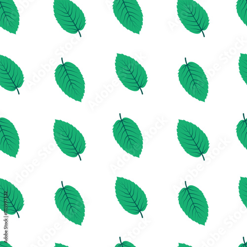 Mint leaf seamless pattern. Green leaves of mint or birch. Isolated vector illustration for background, fabric, packaging, cover