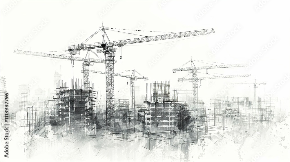 Graphic Digital construction sketch. Building 3D Printing, Building Information Modeling, Industrial background, Build project, Architect plan, Urban development, Modular Construction concept. Graphic Digital construction sketch. Building 3D Printing, Building Information Modeling, Industrial background, Build project, Architect plan, Urban development, Modular Construction concept.