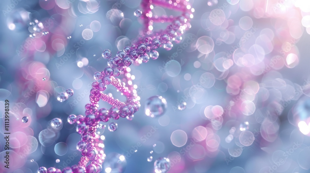 Beautiful spiral of blue DNA double helix with light bokeh and bubbles, gracefully floating on a blue background Beautiful spiral of blue DNA double helix with light bokeh and bubbles, gracefully floating on a blue background