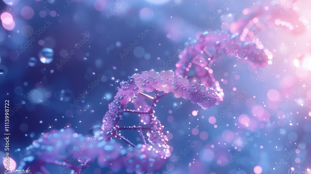 Beautiful spiral of blue DNA double helix with light bokeh and bubbles, gracefully floating on a blue background Beautiful spiral of blue DNA double helix with light bokeh and bubbles, gracefully floating on a blue background