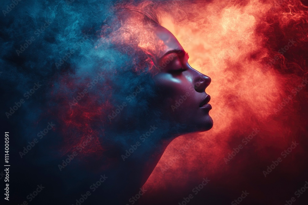 Serene Woman in Vibrant Smoke A Portrait of Tranquility Serene Woman in Vibrant Smoke A Portrait of Tranquility