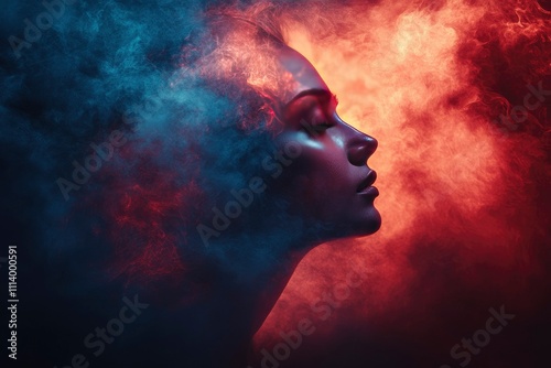 Serene Woman in Vibrant Smoke A Portrait of Tranquility