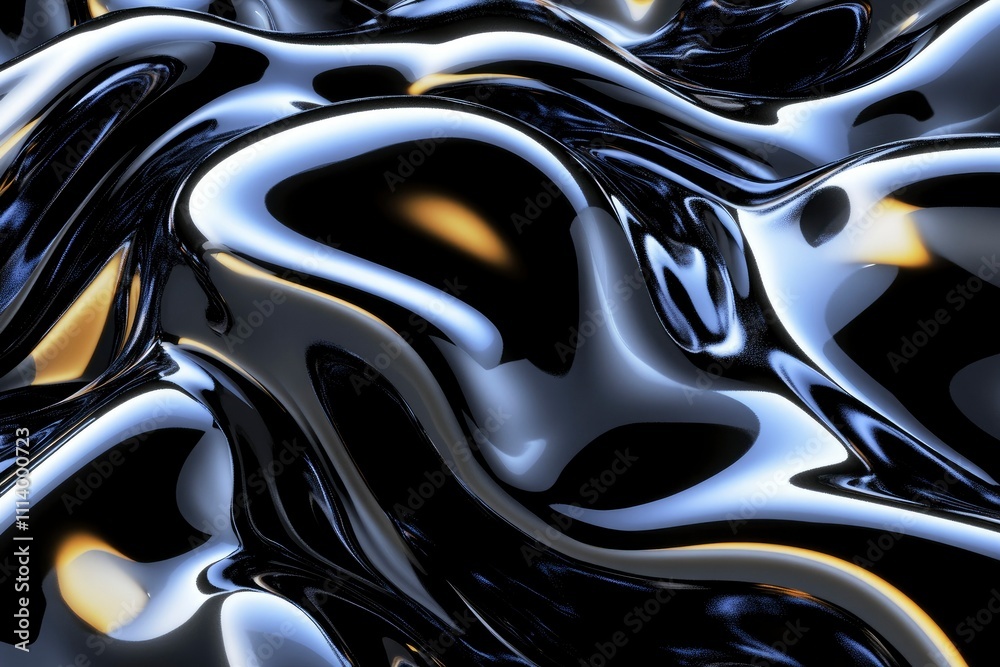 Abstract Liquid Metal Surface Glossy Black and Blue Waves Abstract Liquid Metal Surface Glossy Black and Blue Waves
