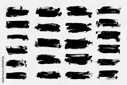 Collection of ink brush strokes. Set of vector grunge brushes featuring dirty textures for banners, boxes, frames, and design elements. Painted objects isolated on a white background