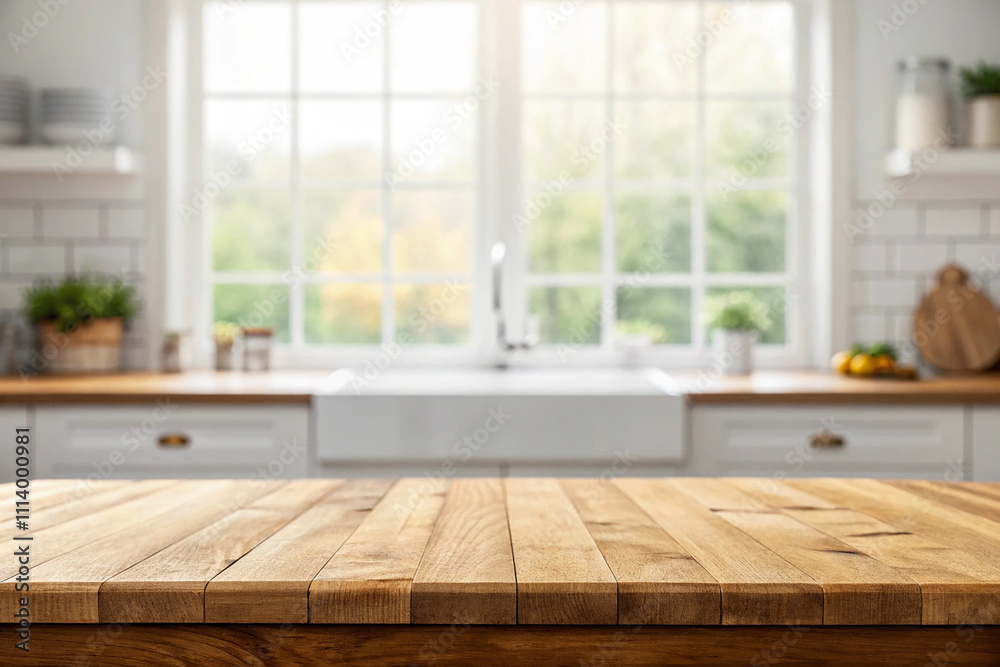 Empty wood table top on blur kitchen window background. For product or foods montage. Empty wood table top on blur kitchen window background. For product or foods montage.