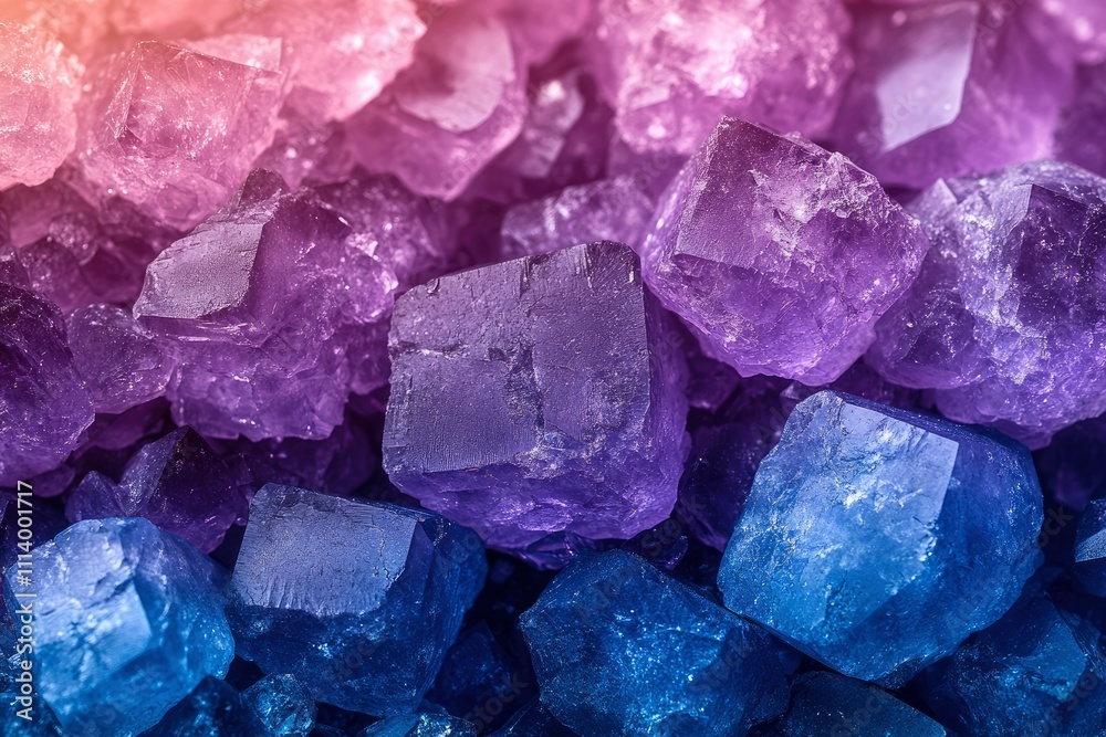 Vibrant Crystal Cluster Gradient of Purple and Blue Gemstones