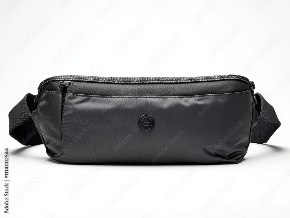 Naklejka premium Sleek Modern Fanny Pack Showcase Studio Setting Product Photography Minimalist Environment Front View on White Background