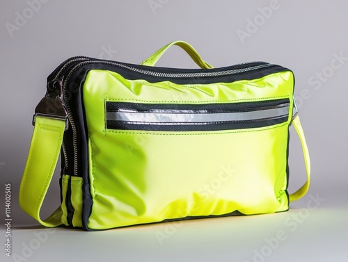 Sporty Neon Green Waist Pack with Reflective Features on White Background photo