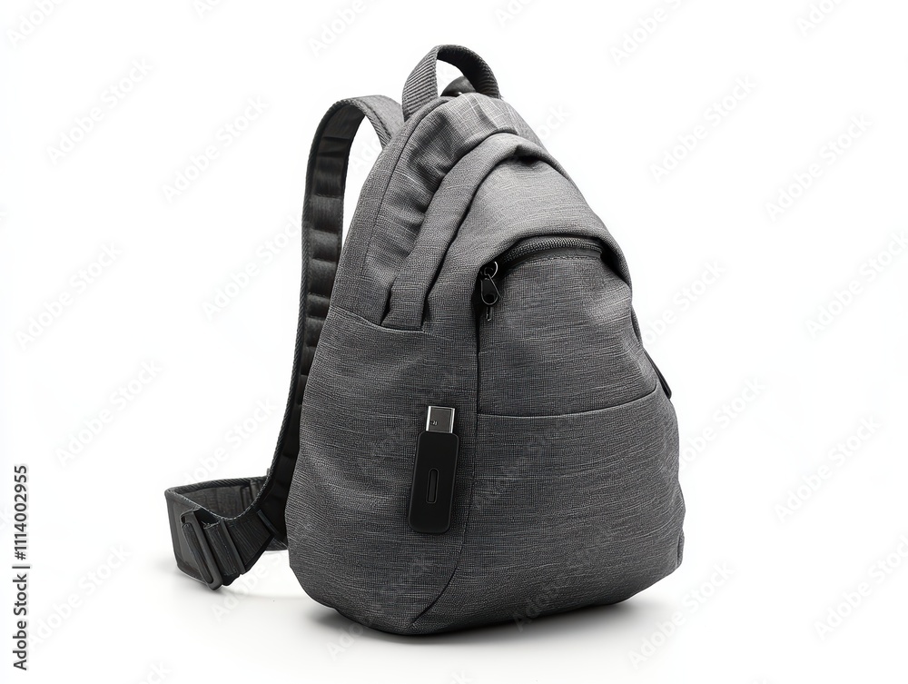 Modern Antitheft Sling Bag with USB Port on White Background A Stylish and Secure Travel Companion Modern Antitheft Sling Bag with USB Port on White Background A Stylish and Secure Travel Companion