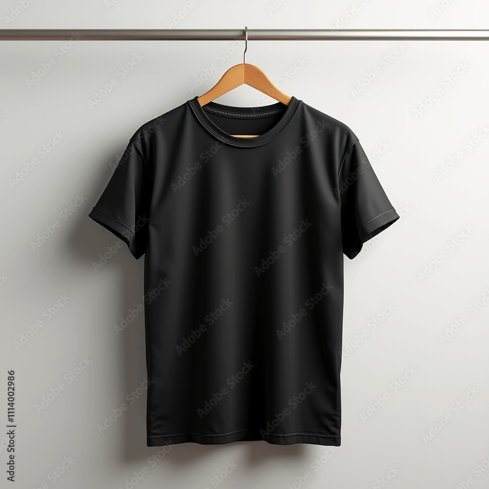Black T-Shirt Mockup on Sleek Hanger Black T-Shirt Mockup on Sleek Hanger