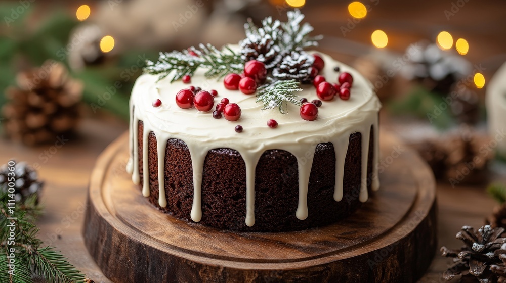 Traditional Christmas Cake with Icing Detail Traditional Christmas Cake with Icing Detail