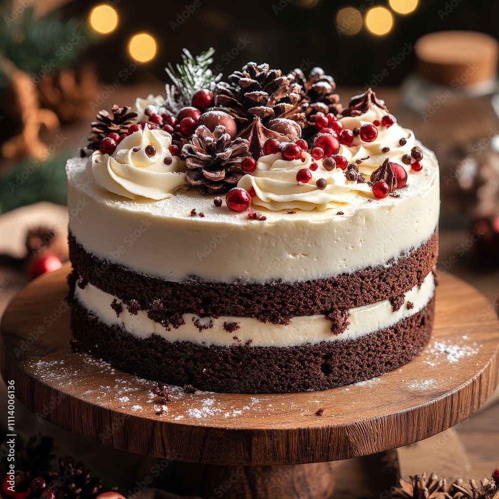 Traditional Christmas Cake with Icing Detail Traditional Christmas Cake with Icing Detail