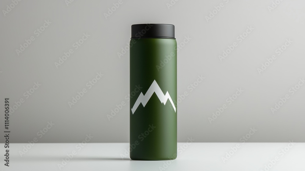 Stylish Green Thermos with Mountain Design, Perfect for Outdoor Adventures, Hiking, Camping, and Everyday Use, Ideal for Keeping Drinks Hot or Cold