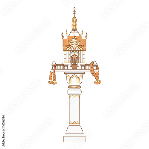 Illustration of Phra Phum Shrine or shrine of the household god in Thailand.