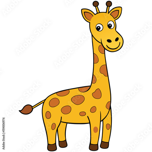 Giraffe vector illustration, cartoon clipart character, animal in flat style. Wild animals,