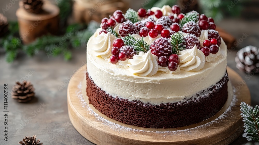 Traditional Christmas Cake with Icing Detail Traditional Christmas Cake with Icing Detail