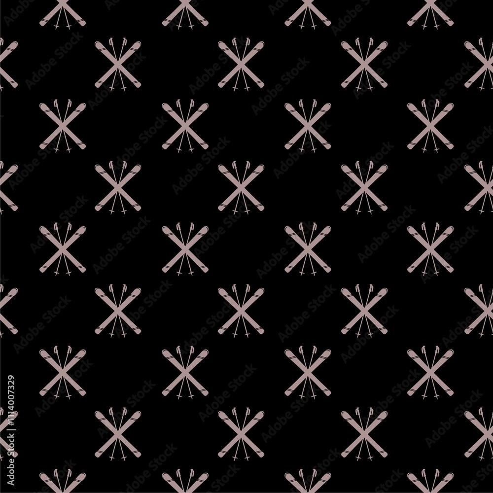 Ski and sticks icon seamless pattern isolated on black background Ski and sticks icon seamless pattern isolated on black background