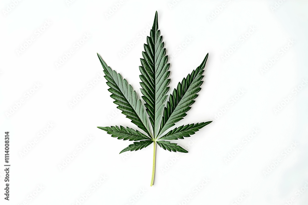 A single, detailed cannabis leaf, isolated on a white surface, ideal for health, wellness, or botanical educational content, highlighting its structure and natural significance. A single, detailed cannabis leaf, isolated on a white surface, ideal for health, wellness, or botanical educational content, highlighting its structure and natural significance.