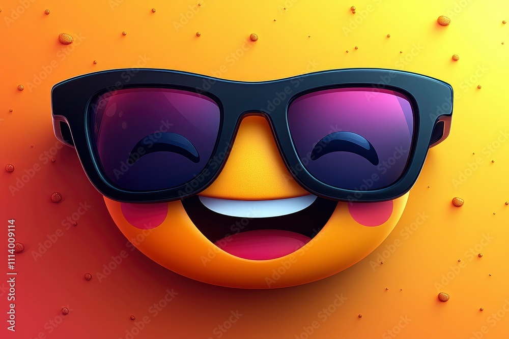 Happy Smiley Face Emoji Wearing Sunglasses on Yellow Background Happy Smiley Face Emoji Wearing Sunglasses on Yellow Background