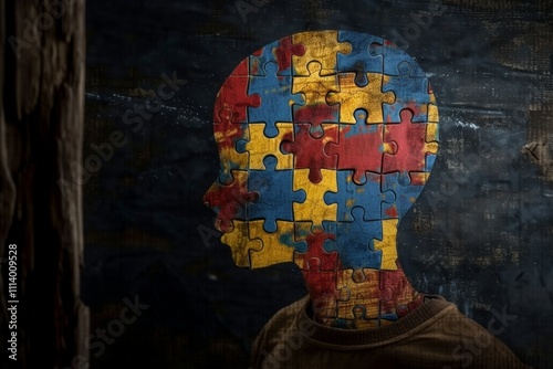 Understanding neurological disorders  alzheimer   s, dementia, epilepsy, autism in puzzle silhouette photo