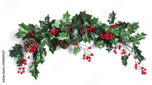 Mistletoe Christmas decoration with berries, ivy and cones