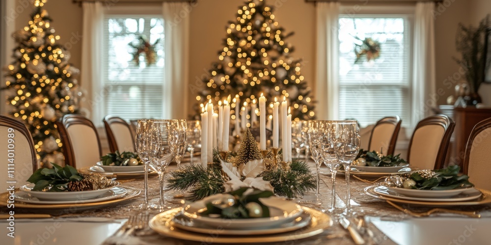 Elegant Christmas Table with Festive Lights Elegant Christmas Table with Festive Lights