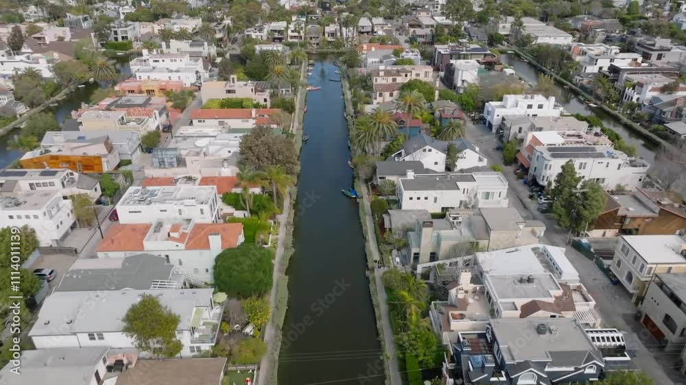 Drone shot of Venice beach. Aerial view of area Los Angeles, California, USA Drone shot of Venice beach. Aerial view of area Los Angeles, California, USA