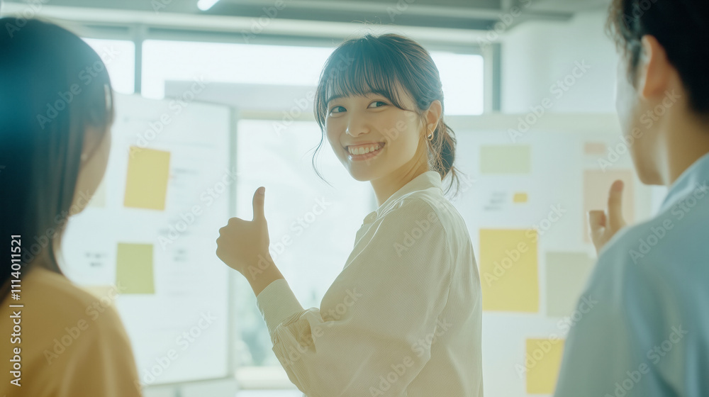 サムズアップする笑顔のビジネスウーマン サムズアップする笑顔のビジネスウーマン