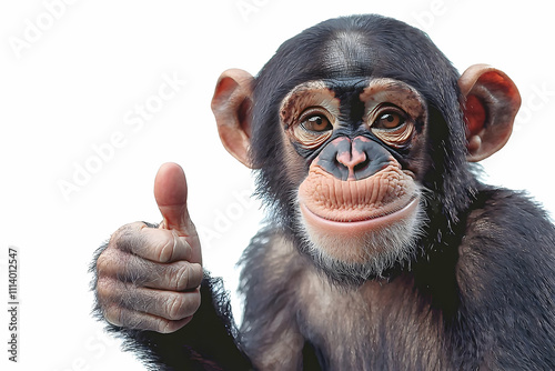 A cute monkey flashing a thumbs-up, with a cheeky expression and playful demeanor, isolated against a clean white PNG background, ideal for lighthearted illustrations or fun content.