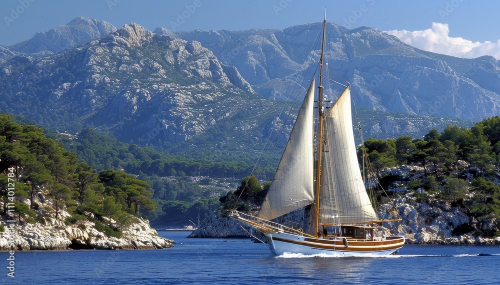 A sailor navigating a sleek yacht amidst other vessels in a competitive regatta scene A sailor navigating a sleek yacht amidst other vessels in a competitive regatta scene